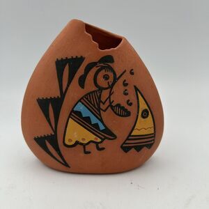 Acoma Sky City Native American Pottery 4” Vase Signed BLS Traditional Colors